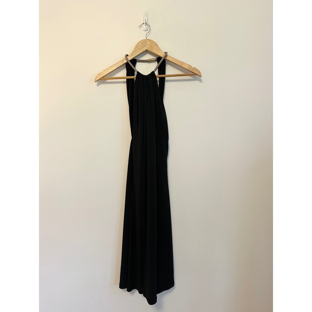 Calvin Klein Black Halter Dress with Gold Snake Chain Neck | Size 10